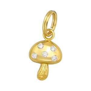 14k Gold Vermeil CZ Dainty Mushroom Pendant Charm